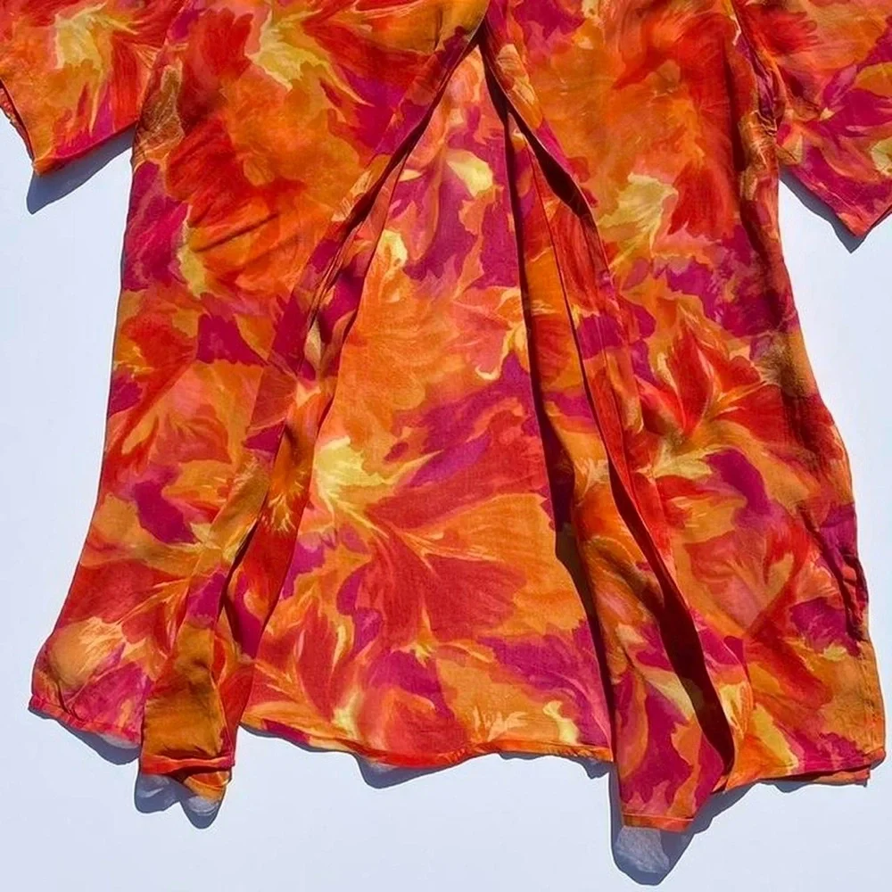 Vintage Sun Streak Orange Sheer Floral Swim Coverup Womens Medium Beach Vacation